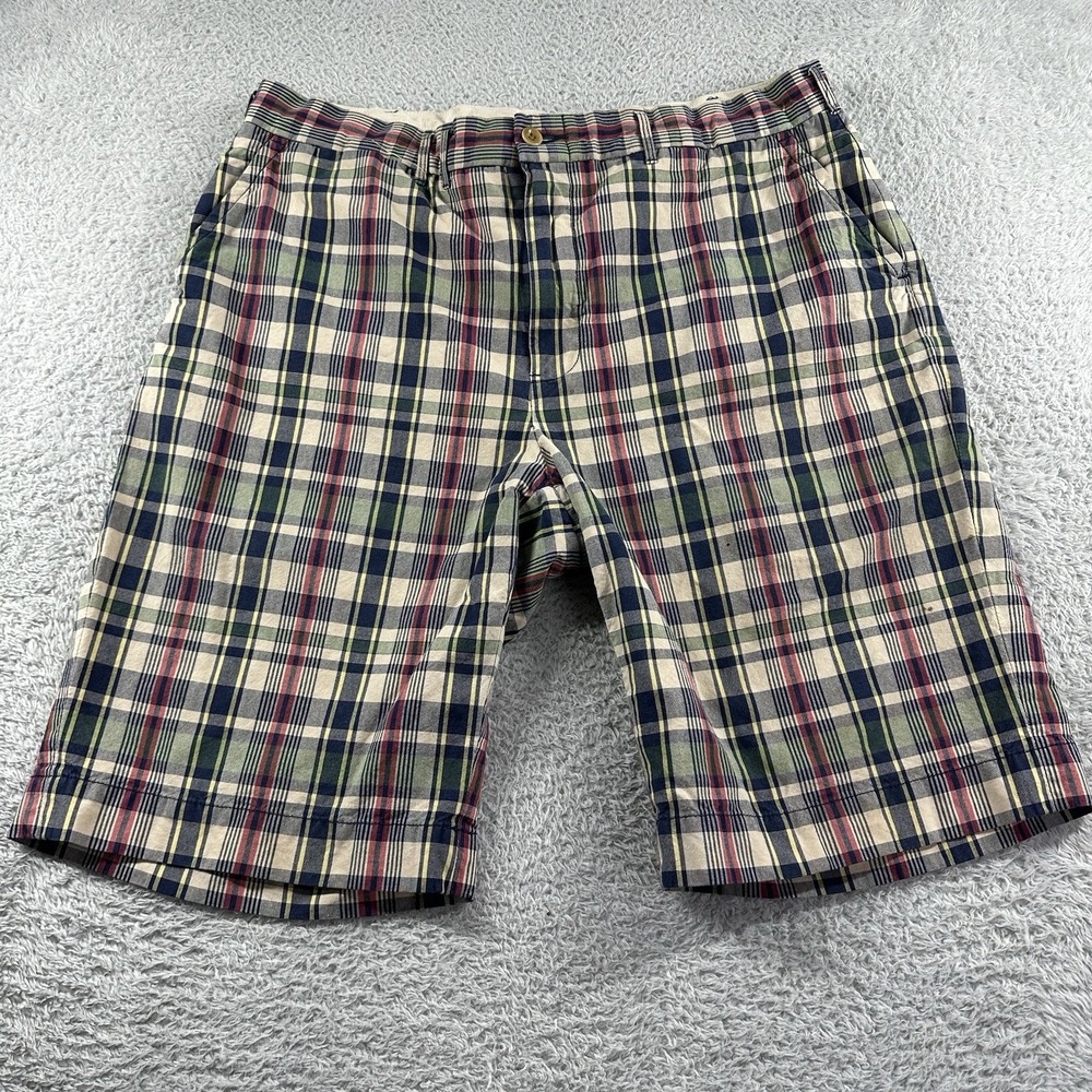 Vintage Polo Ralph Lauren‎ Plaid Shorts Mens 33 Blue Chino Board 100% Cotton